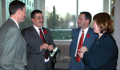  Northwest Territories Deputy Minister Russell Neudorf,  Northwest Territories Minister Michael McLeod, Minister J-C. Lapierre and MP (Western Arctic) Ethel Blondin-Andrew
